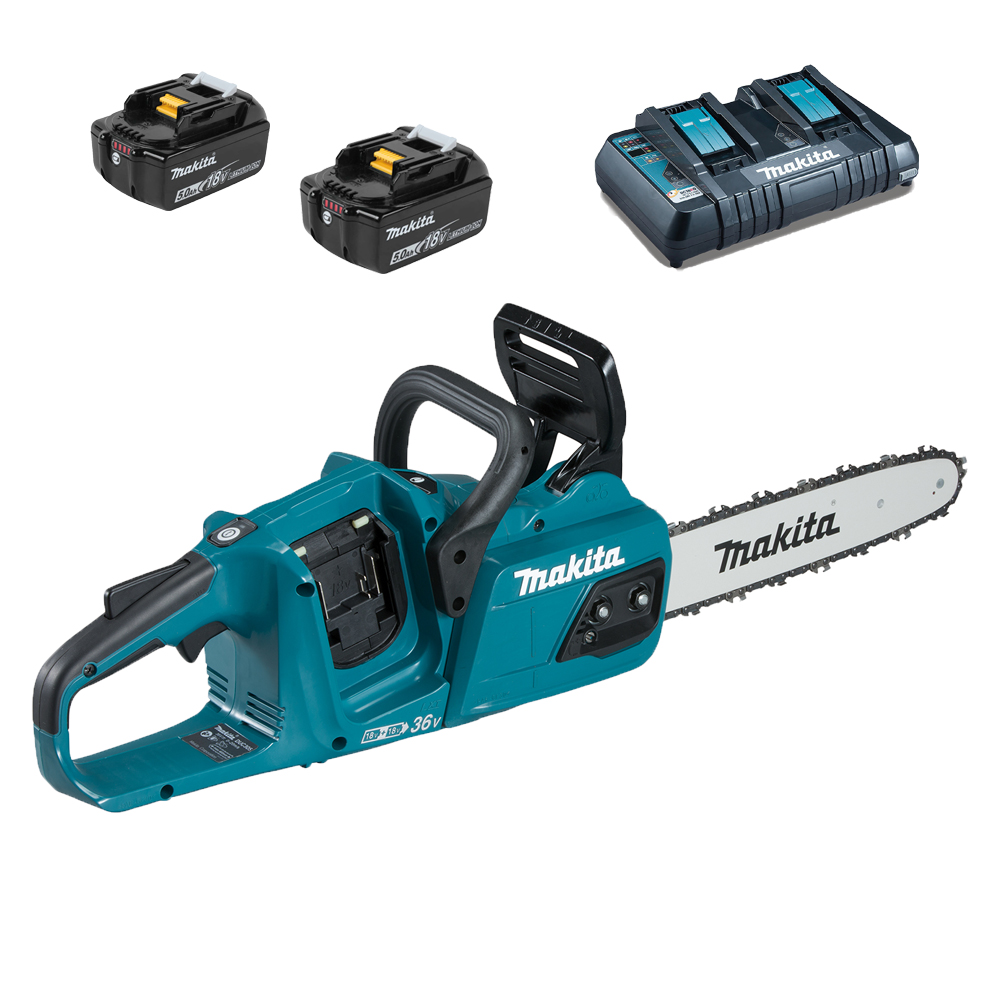 Image of MAKITA DUC305PT2 30cm Twin 18v Cordless Chainsaw KIT with 2 x 5amp Batteries and Charger